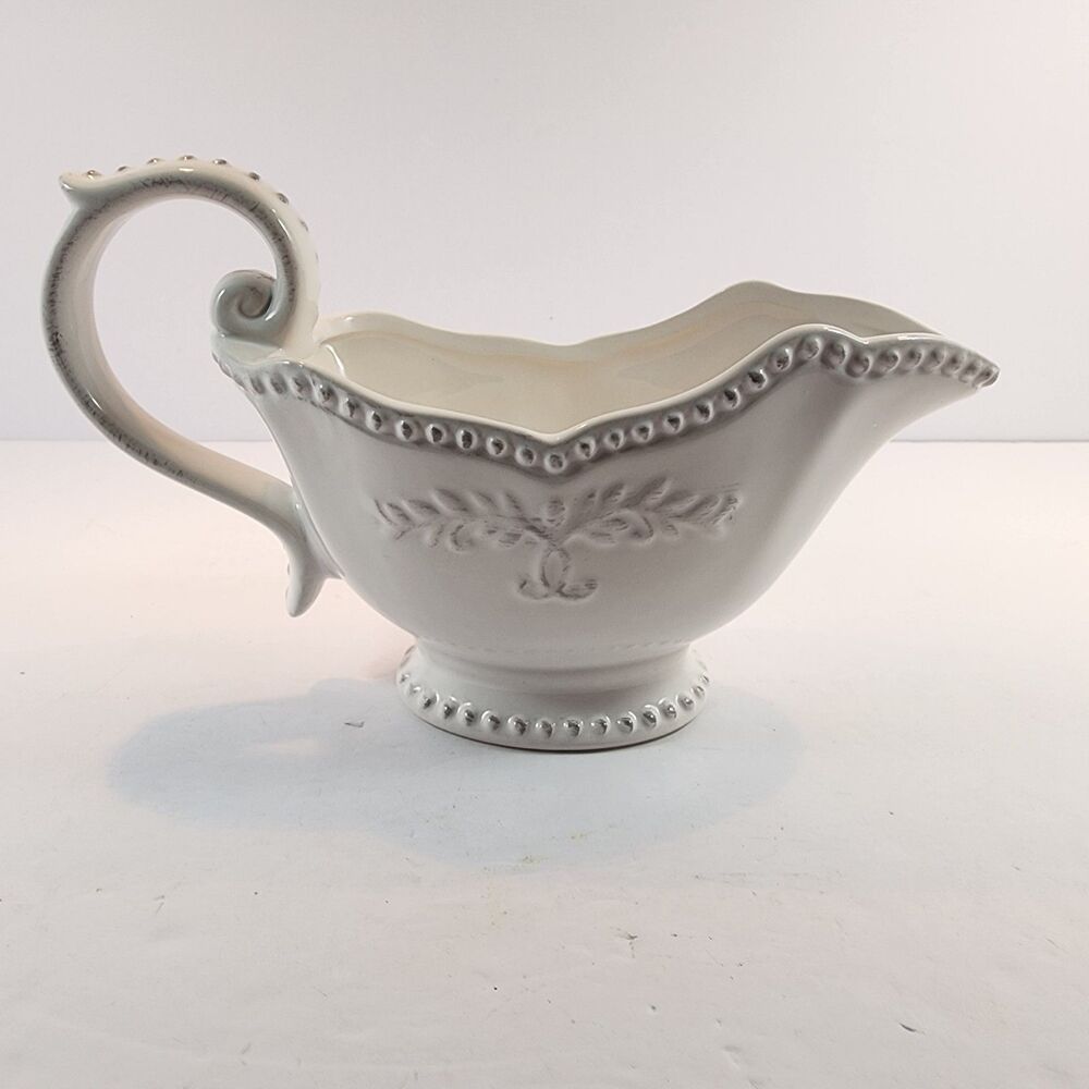 Tabletops Gallery Le Provence White Gravy Boat 10” Stoneware